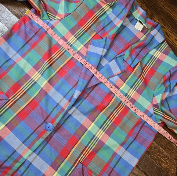 Vintage 80s 90s Blue Red Plaid Lightweight Plus Size Oversized Blazer - Picture 11 of 15